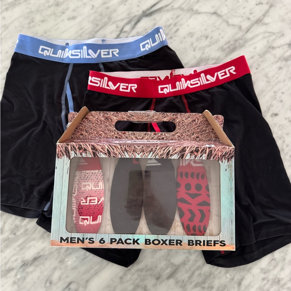 NWT Quiksilver Boxer Briefs - Men’s Small w28-30 Black with Blue and Red 6 Pairs